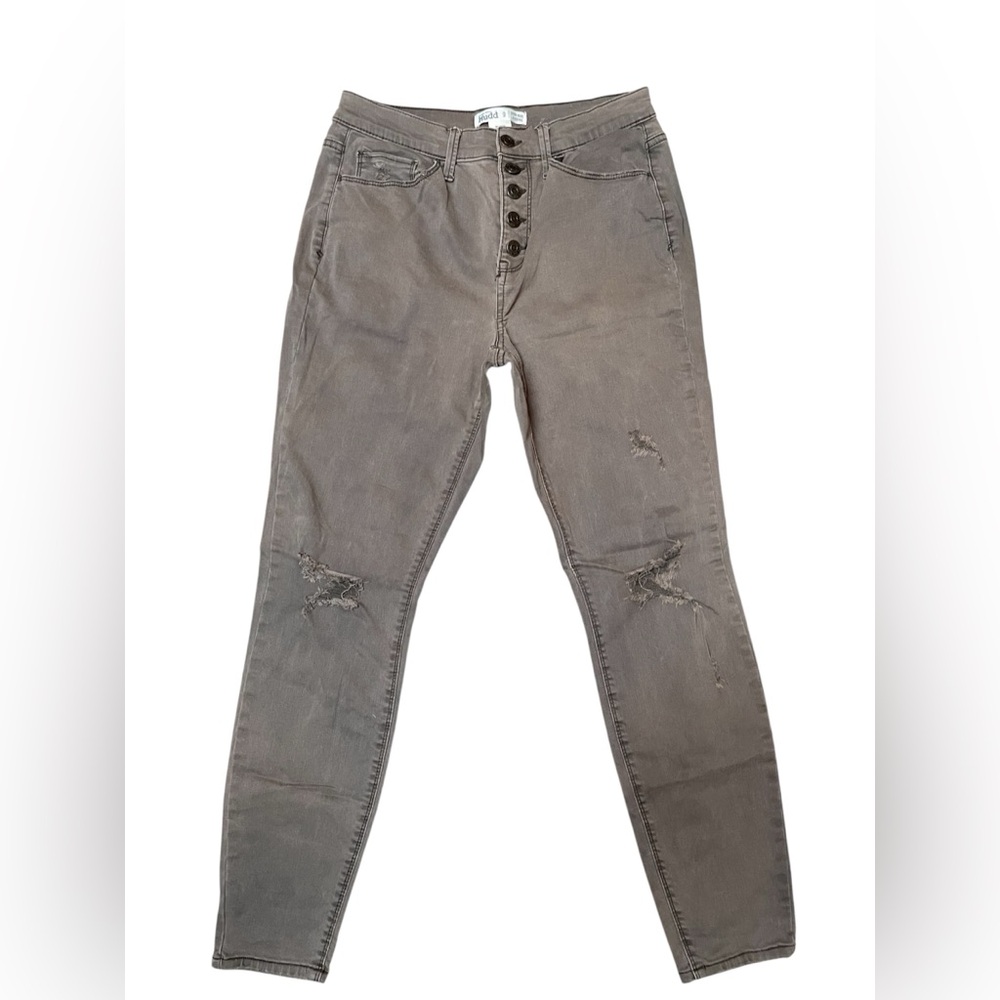 MUDD High Rise Olive Green Jean Distressed Jeggings, size 9